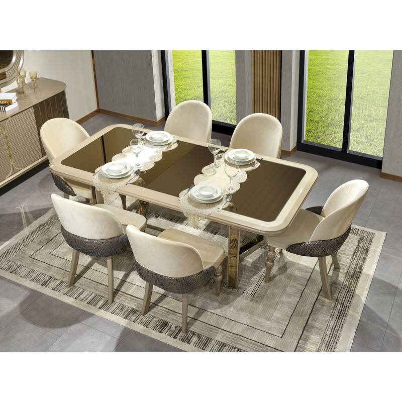 Madrid Modern Dining Room Table And 6 Dining Room Chairs Set - Cream