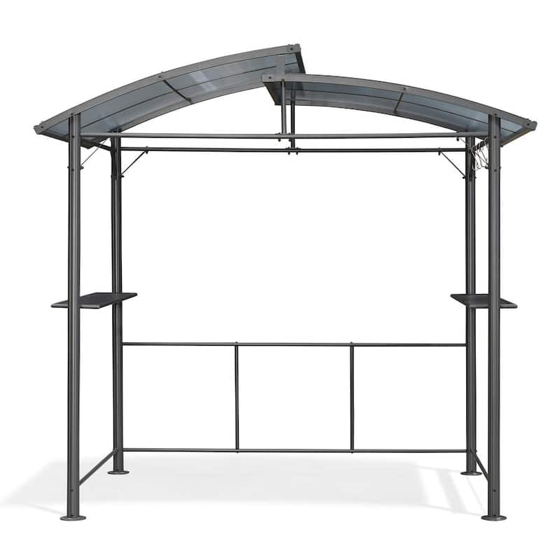 PURPLE LEAF Barbecue Grill Gazebo Aluminum Frame Grill Shelter with Shelves Hardtop with Hook Sunshade Grey