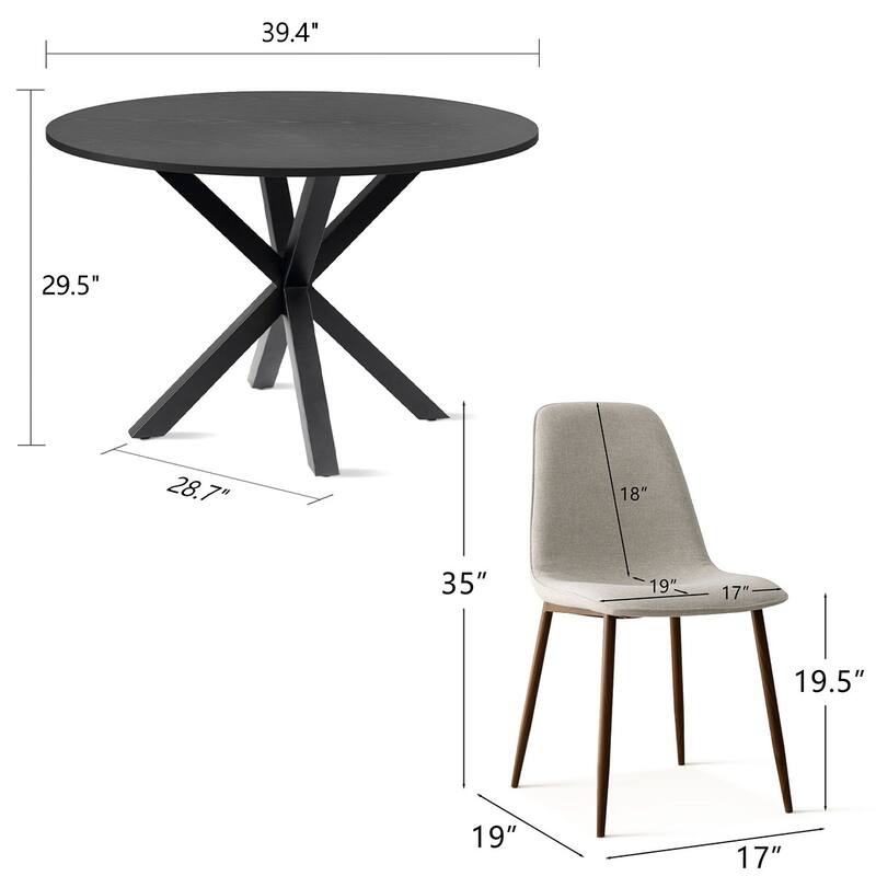 5-Piece Dining Table Set for 4 with Upholstered Chairs and Round Crossed Base Table