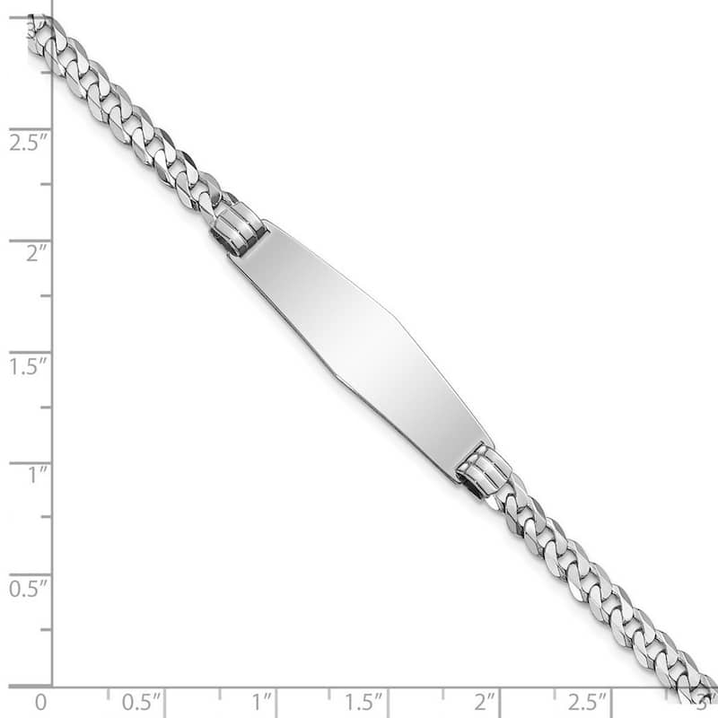 Curata 10mm 14k White Gold Engravable Flat Curb Link Soft Diamond Shape ID Bracelet
