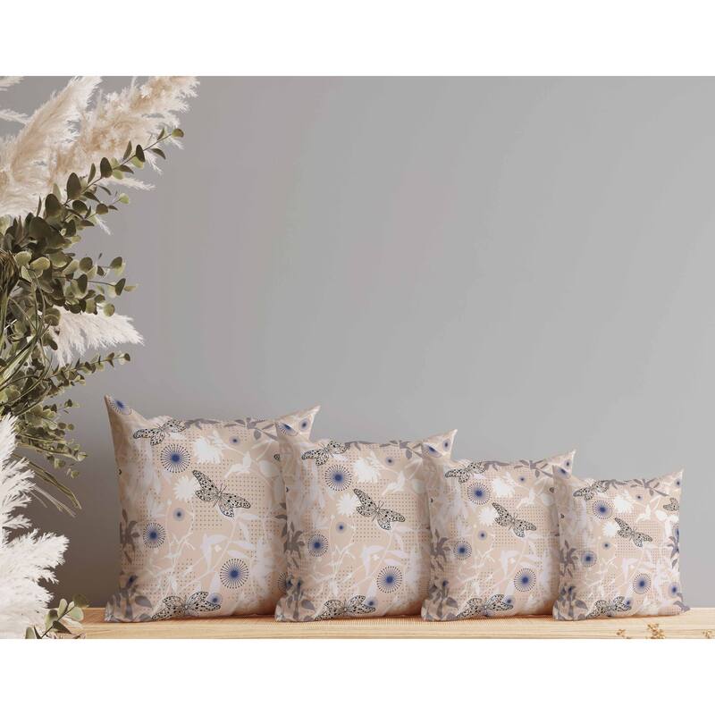 Butterfly Floral Orbit Faux Suede Reversible Throw Pillow Blue and Light