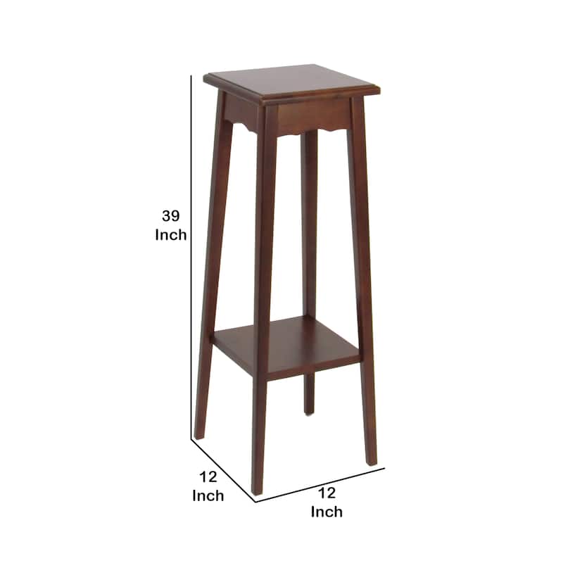 39.5 Inch Plant Stand with Tapered Slanted Legs and Bottom Shelf, Brown