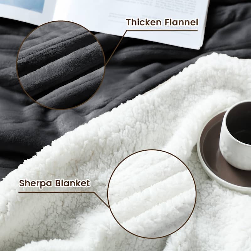 Reversible Flannel and Sherpa Electric Heated Blanket with Adjustable Heat and Auto Shut-Off