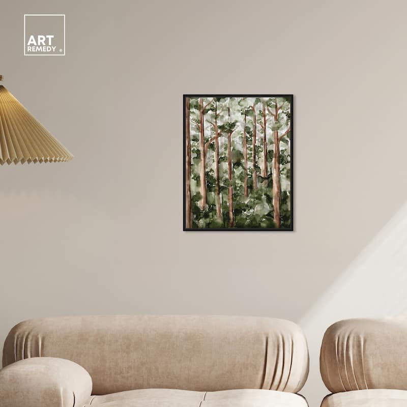 Art Remedy Wildy Forest Framed Landscape 1 Piece Canvas Wall Art Watercolor Style