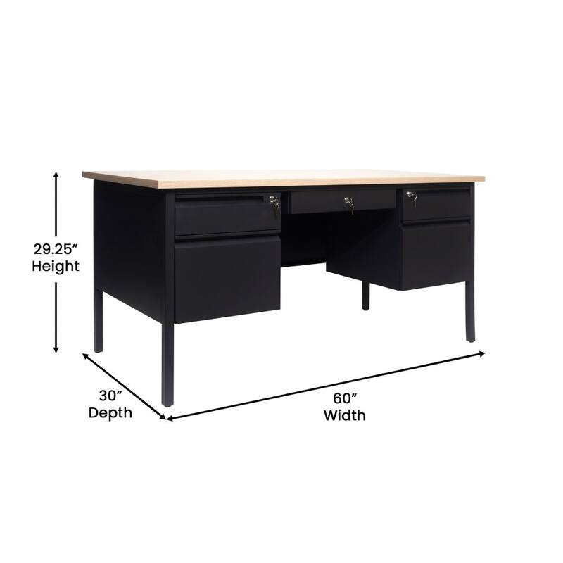 Commercial Double Pedestal Desk with 5 Locking Drawers
