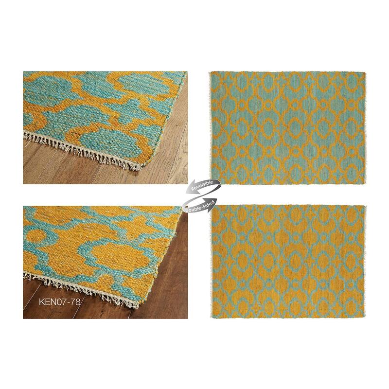 Kenwood Handmade Natural Fiber Turquoise Trellis 2'x3' Rug - 2' x 3' Rectangle - 2' x 3' Rectangle - 2' x 3' Rectangle - green/orange/turquoise