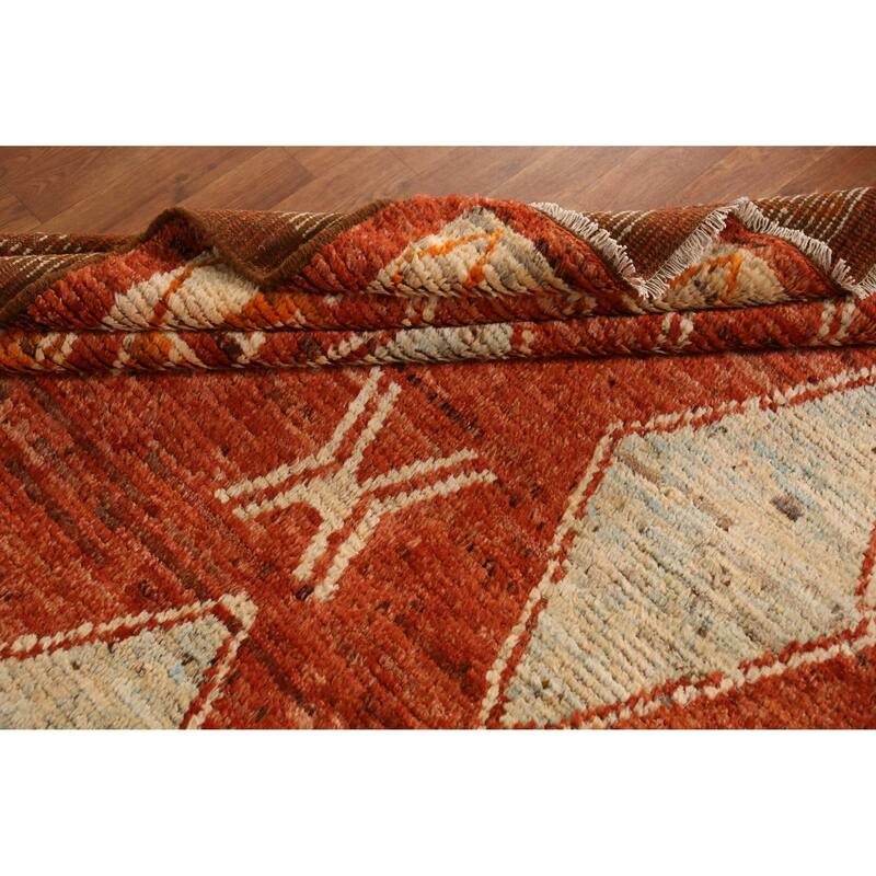 Orange Geometric Moroccan Oriental Rug Handmade Wool Carpet - 6'1" x 8'6"