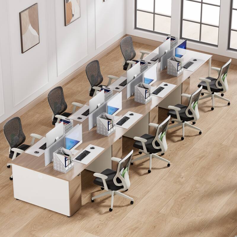 8 Person Attachable Workstation Desks with Chairs Combination - Main Desk + 3 Continuing Desk + 8 Chairs