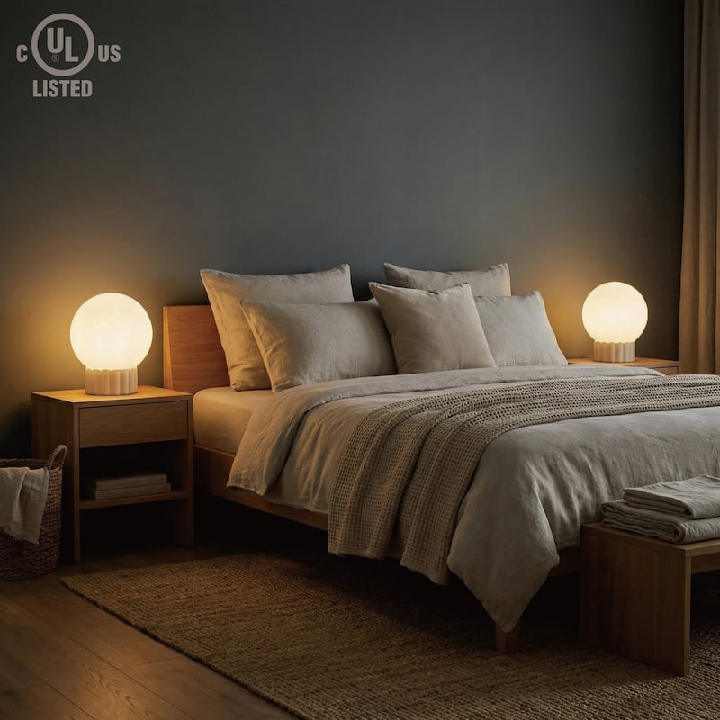 Modern 6.9" Opal Glass Globe Table Lamp with Fluted Resin Base, Dimmerable Rotary Switch, Accent Lighting (Bulb Not Included)