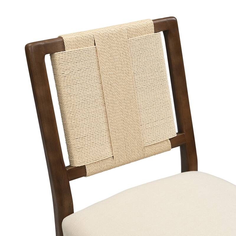 Christopher Knight Home - Modern Upholstered Dining Chairs with Woven Rope Backrest and Rubber Wood Frame (Set of 2)