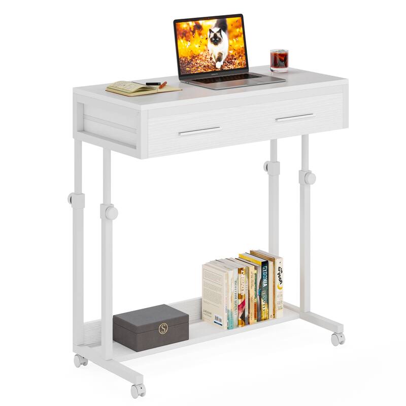 Portable Mobile Laptop Desk with Drawers, Rolling Standing Sofa Side Table for Home Office