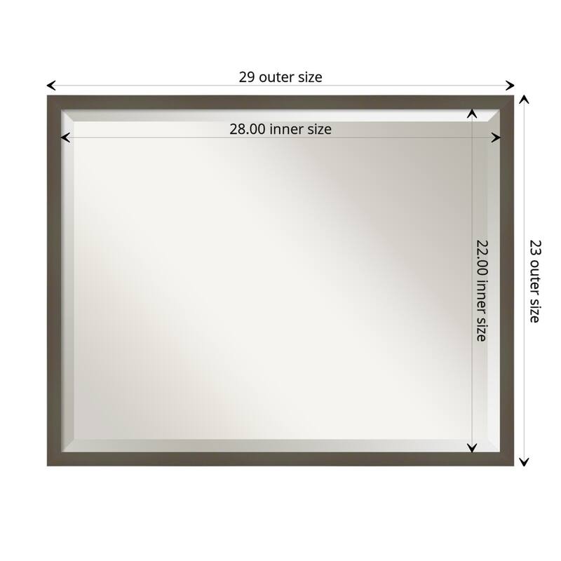 Beveled Wood Bathroom Wall Mirror - Svelte Frame - Outer Size: 29 x 23 in - Svelte Clay Grey