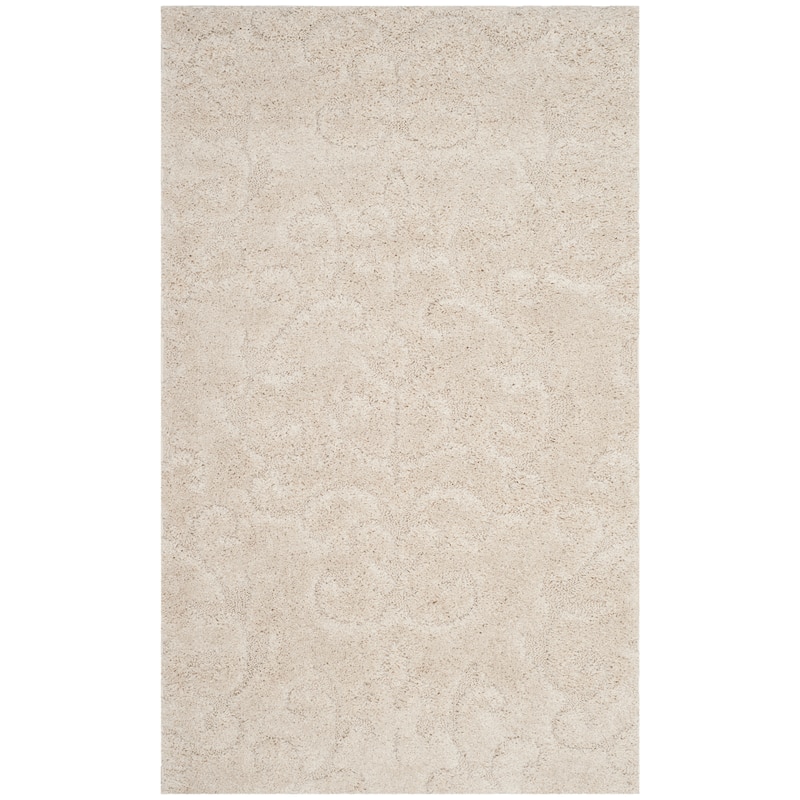SAFAVIEH Florida Shag Tjabbe Scroll Area 1.2-inch Thick Rug - 3'3" x 5'3" - Creme