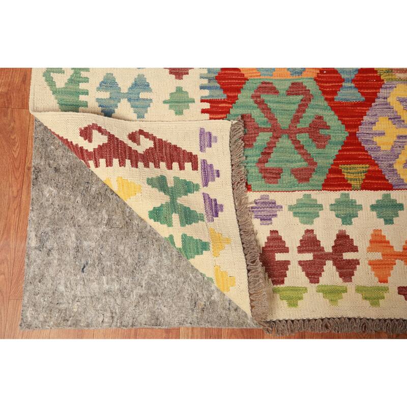Colorful Kilim Oriental Area Rug Hand-Woven Wool Carpet - 8'7"x 11'1"
