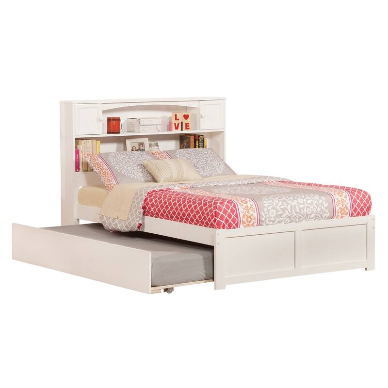 Newport White Full Platform Bed w/ Twin Trundle