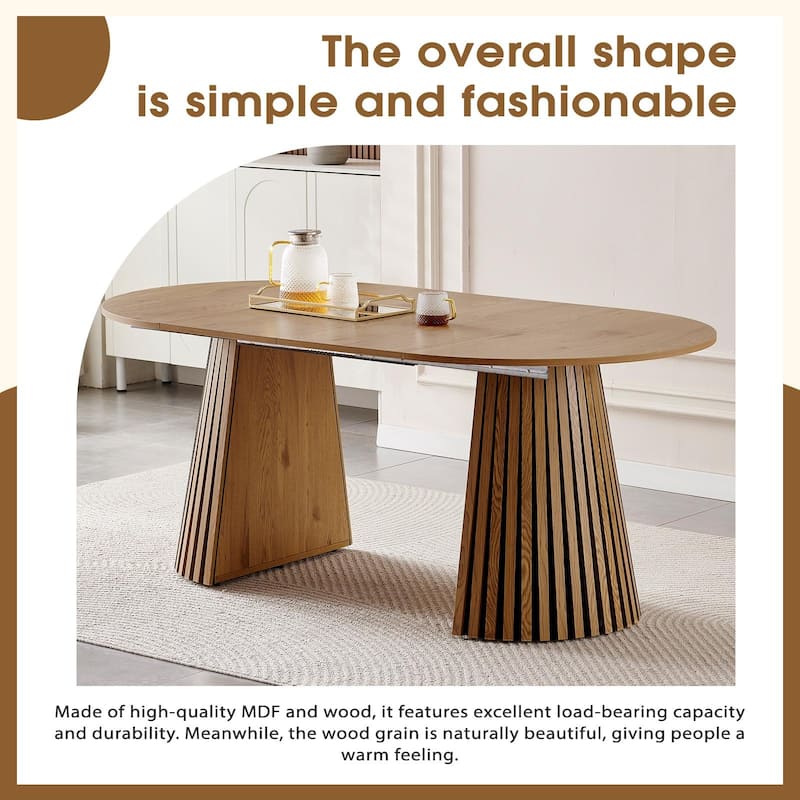 Wooden Dining Table, Flexible and Extendable, Multi-functional and Space-saving, Fashionable Oval Design and Slatted Table Legs