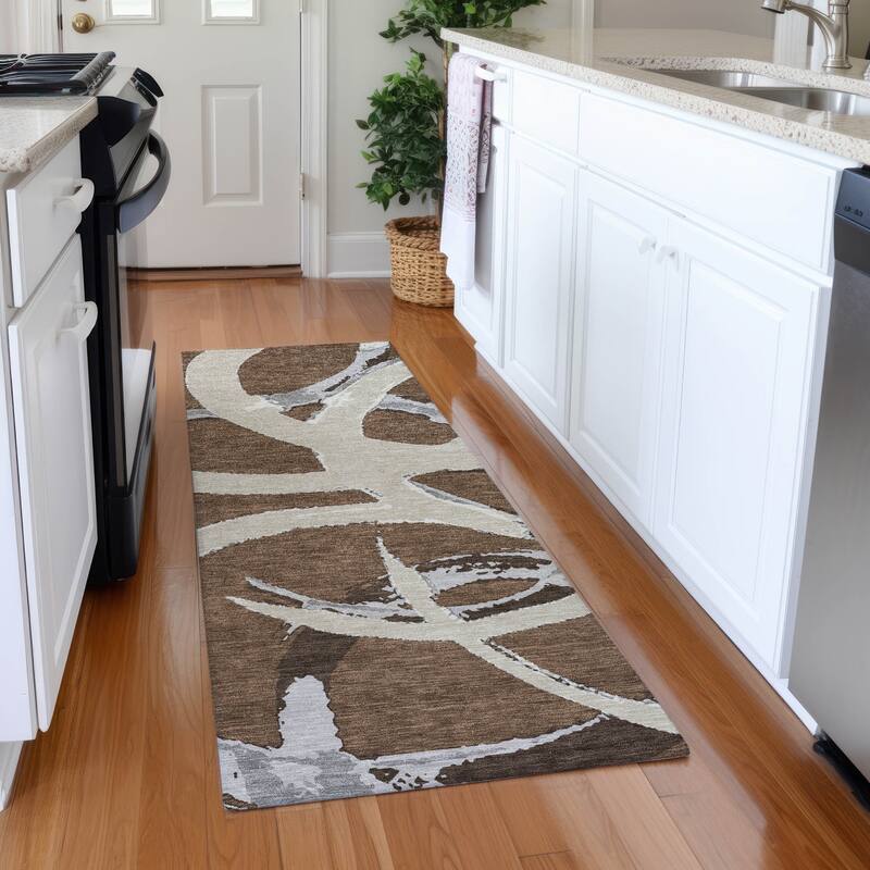 Premium Washable Super Soft Modern Zeus Mayfield Rug - Brown - 2'3" x 7'6"