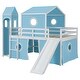 preview thumbnail 5 of 8, Blue Wooden Loft Bed Frame Full Size Playhouse Bed with Convertible Tower, Slide, Ladder and Guardrails - Large Space Underneath