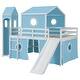preview thumbnail 5 of 28, Full Size Loft Bed with Slide, Tent & Tower, Playhouse Design, Solid Wood Frame, Castle-Themed Bed for Kids, Blue