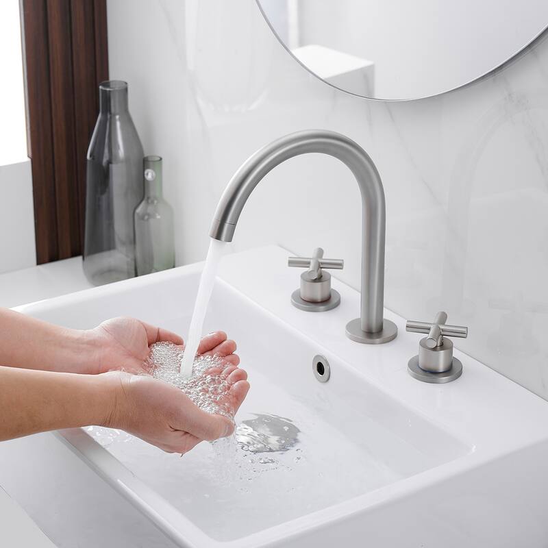 Widespread Bathroom Faucet 3-Hole Double Handle Vanity Tap with Pop-Up Drain