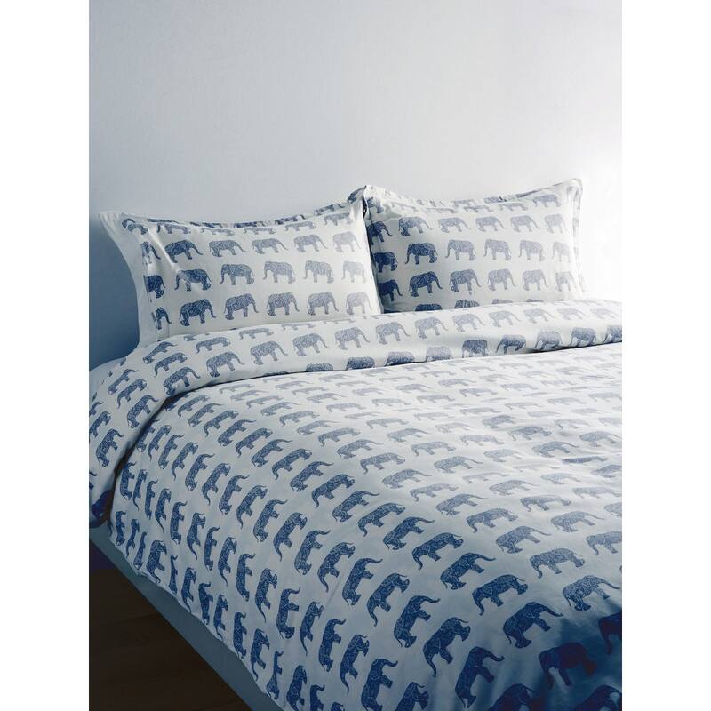 Printed Design Cotton Collection 400 Thread Count Navy Elephants Duvet Set