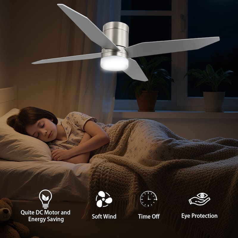 52 in. Modern Rustic Ceiling Fan with 3 Color Light, 4 Wood Blades, DC Motor, 6 Speed for Bedroom or Living Room