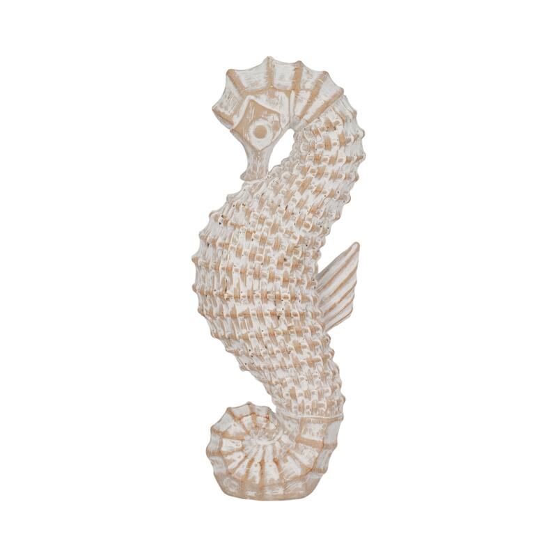 Decorative Resin Seahorse Sculpture Figurine - 12", White & Brown - 12.0"