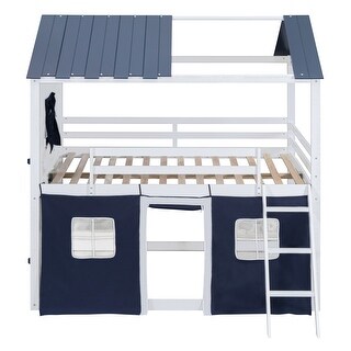 Playhouse Design Impression & Beautiful Full Size Bunk Wood House Bed with Elegant Windows, Sills and Tent