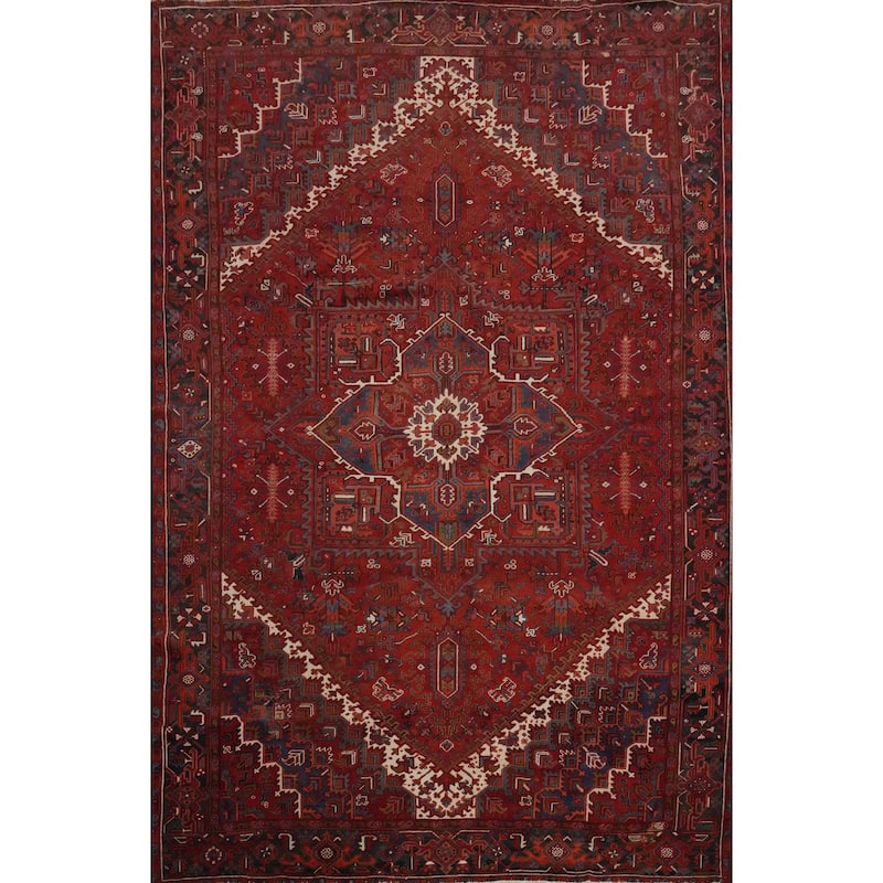 Hand Knotted Oriental 100% Wool Carpet Traditional Medallion Red Heriz Area Rug - 12' 10'' X 9' 11''