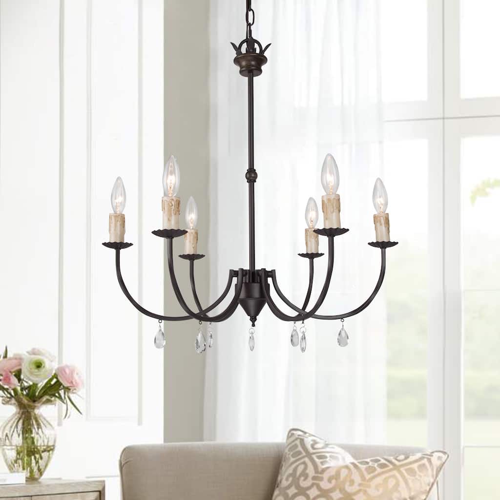 Transitional Mid-century Modern 6-light French Chandelier Crystal Pendant - D 22.4" x H 22.8"