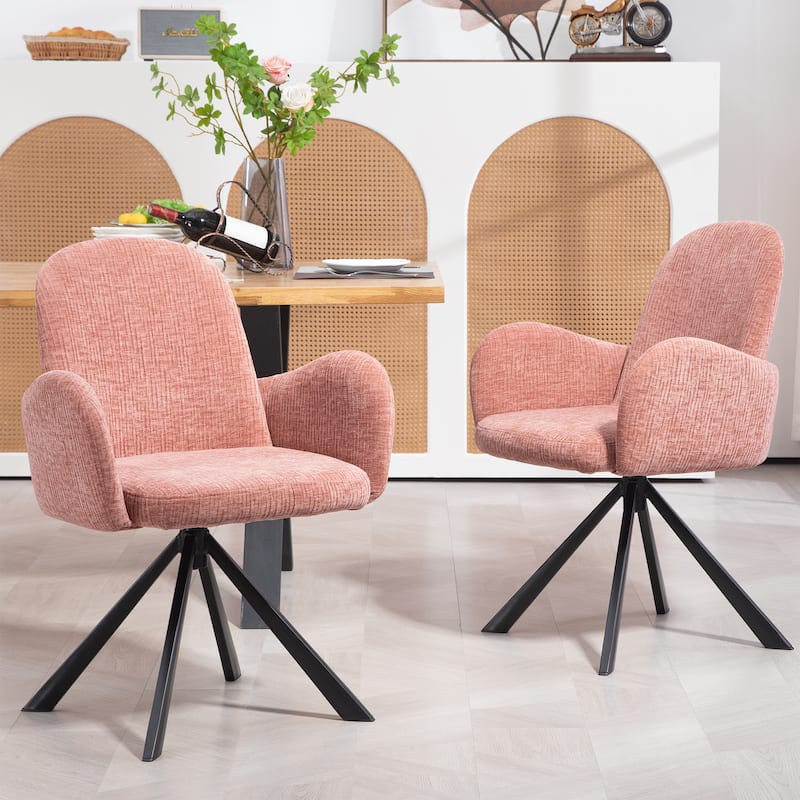 Beacher Pink Linen Fabric Dining Chair with Black Accent Iron Legs