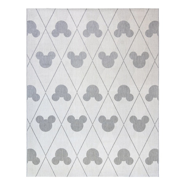 slide 2 of 9, Licensed Disney Mickey Mouse Grey/ Cream Modern Argyle Flatweave Indoor/ Outdoor Area Rug 8'9" x 13'