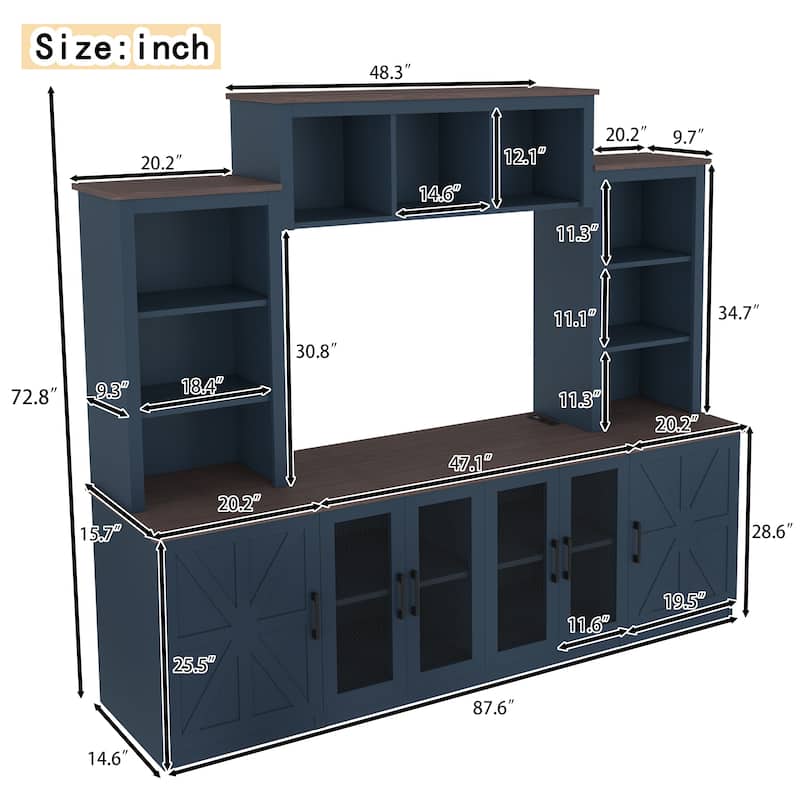 Wall Unit Entertainment Center with Charging Station and USB Charging, with Large Storage Cabinet, TV Stand Media Console