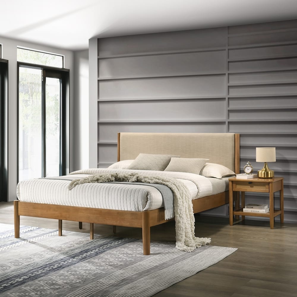 Roundhill Furniture Vichy 2-Piece Bedroom Set, Platform Bed with Nightstand