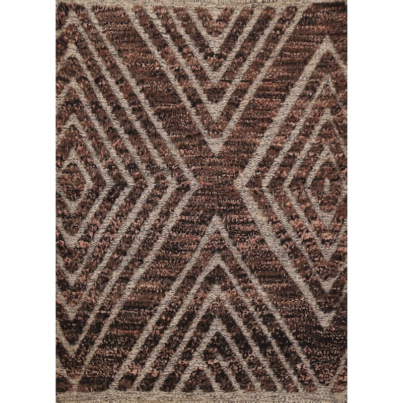 Geometric Moroccan Oriental Foyer Rug Hand-Knotted Brown Wool Carpet - 2'0"x 3'0"