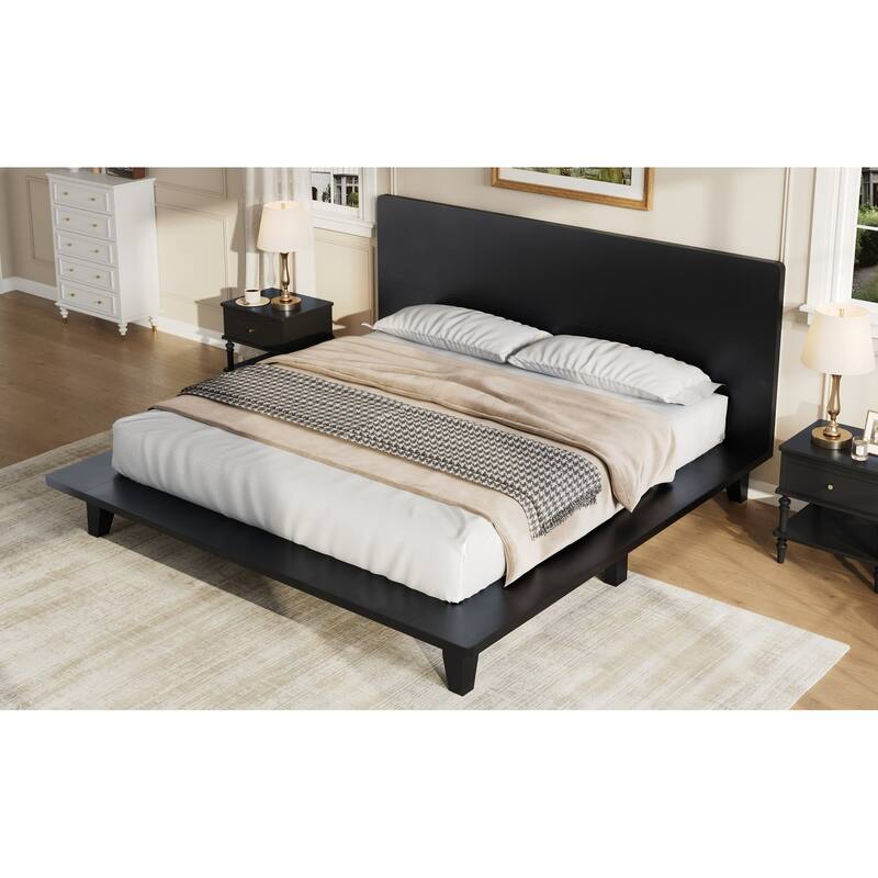 Wooden Platform Bed Frame with Headboard, Rustic Bed Frame with Wood Center Slats Support, No Box Spring Needed, Easy Assembly
