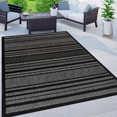 Contemporary Bohemain Stripes Indoor/Outdoor Flatweave Waterproof Backyard Patio Area Rug
