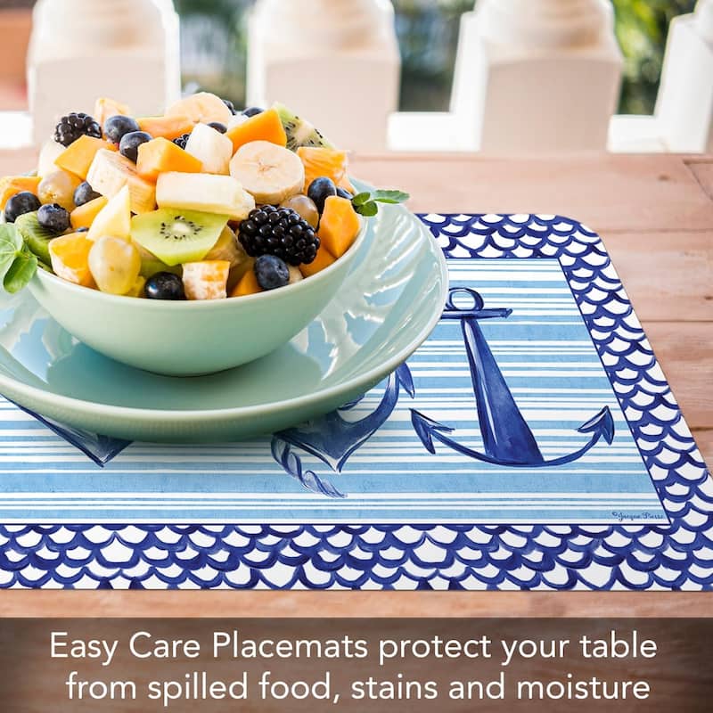 Anchors Away 4 Pack Reversible Easy Care Flexible Plastic Placemats Made in The USA BPA Free Easily Wipes Clean
