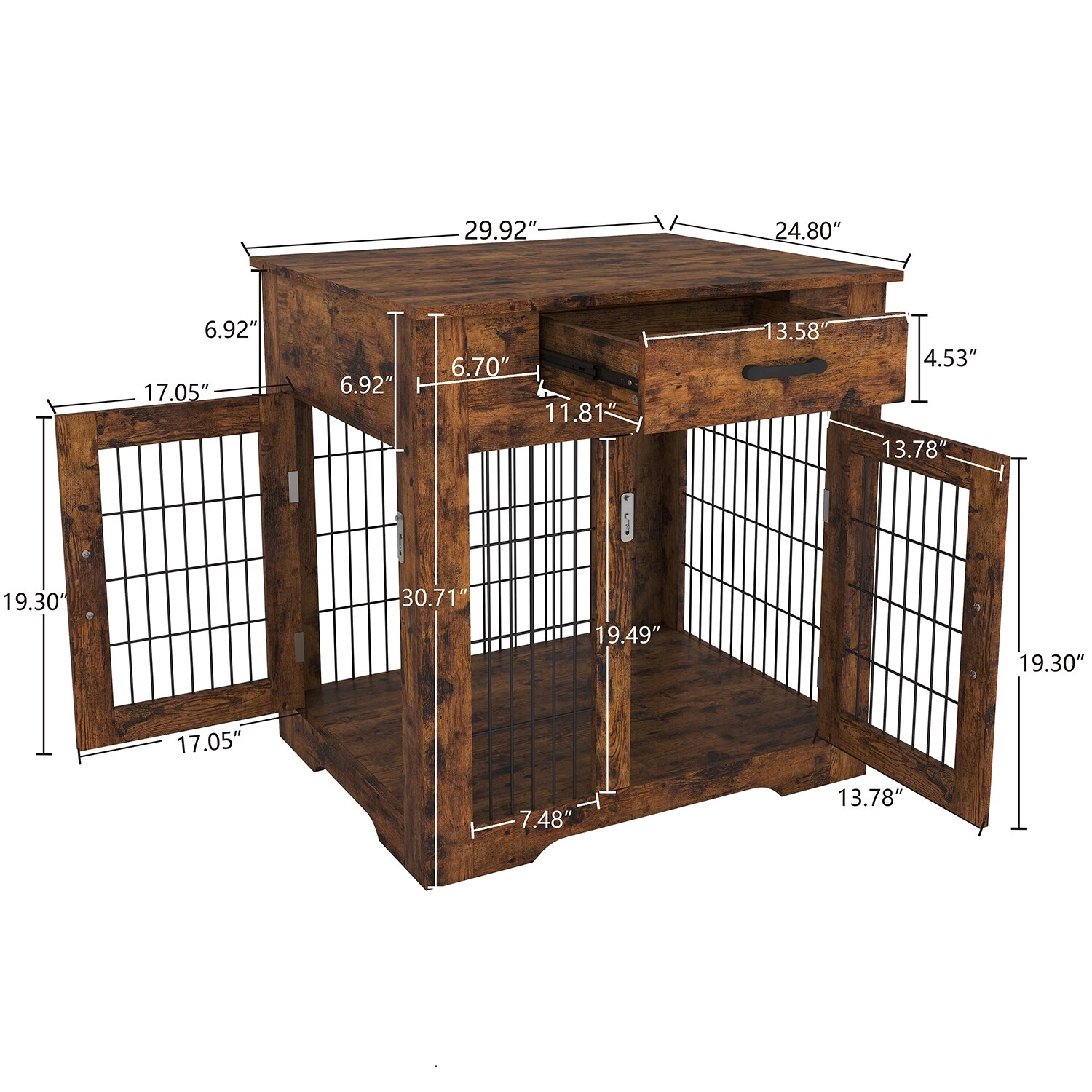 Wooden Dog Kennel 82" Double Dog Crate With Drawers & Shelves ...