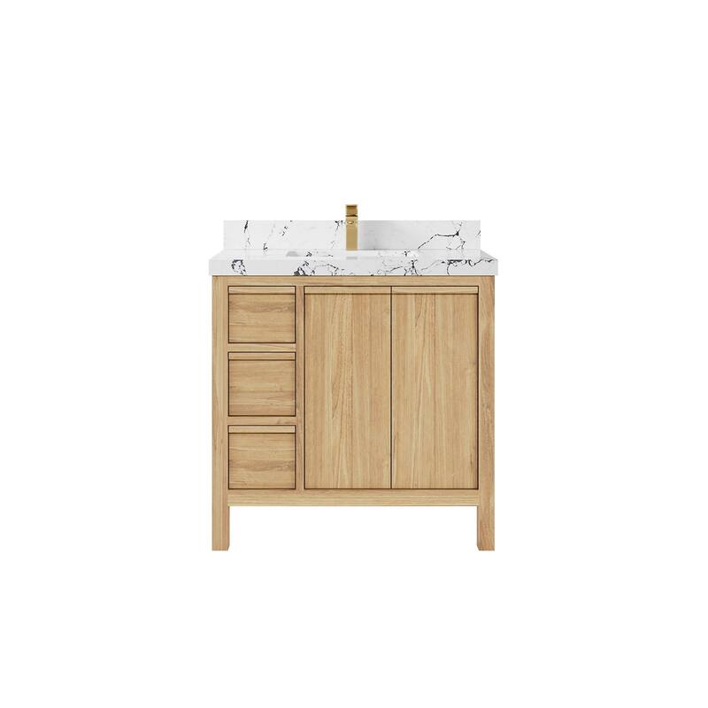 Willow Collections 36 in. W x 22 in. D Elizabeth Solid Teak Wood Center Sink Bathroom Vanity with Countertop