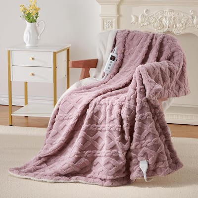 Tufted Sherpa Electric Blanket with 6 Heating Levels for Living Room, Bedroom, Pink
