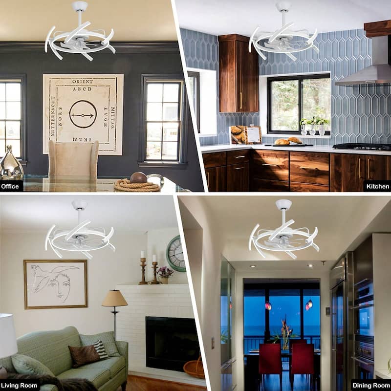 Cusp Barn 24-Inch Dimmable LED 6-DIY Shape Smart Ceiling Fan With Light, 6-Speed Reversible Ceiling Fan Light With Remote