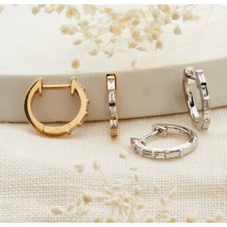 Joelle Collection Diamond Baguette Huggie Earring - 14K Gold Earrings 1/4 CTTW Baguette Hoops With Certified Diamonds