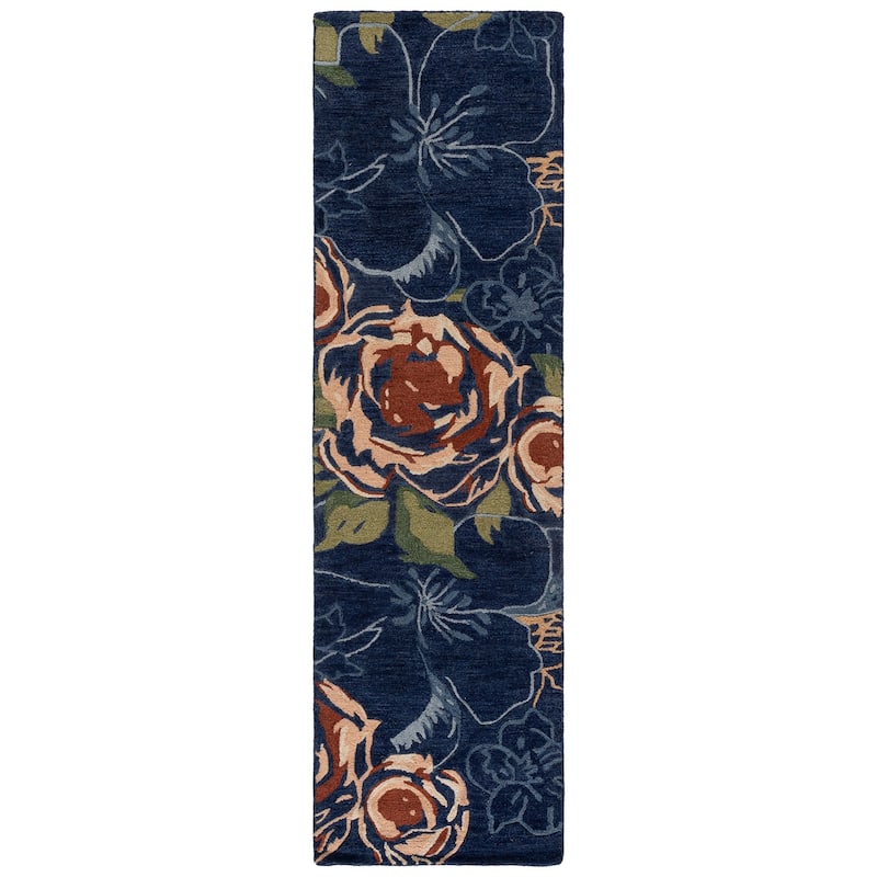 SAFAVIEH Handmade Jardin Roqhaia Floral Wool Rug - 2'3" x 8' Runner - Blue/Green