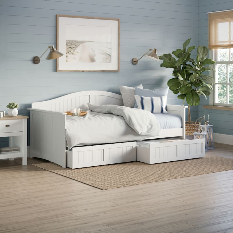 Nantucket Twin Wood Daybed with Set of 2 Drawers - White