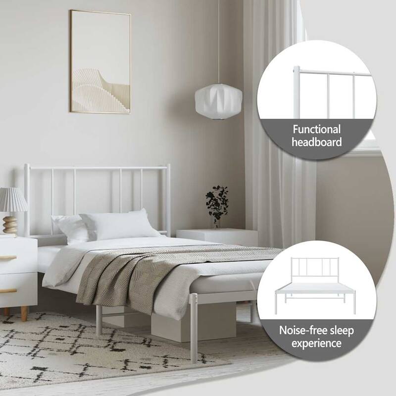 vidaXL Metal Bed Frame with Headboard, No Mattress
