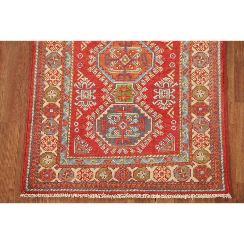 Geometric Kazak Accent Rug Handmade Wool Carpet - 2'10" x 4'0"