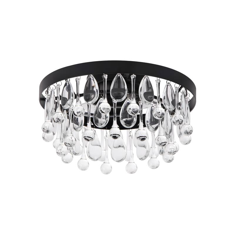 12" 2-Light Modern Chrome/Black Crystal Flush Mount Ceiling Light - Minimalist Crystal Drop Fixture for Bedroom