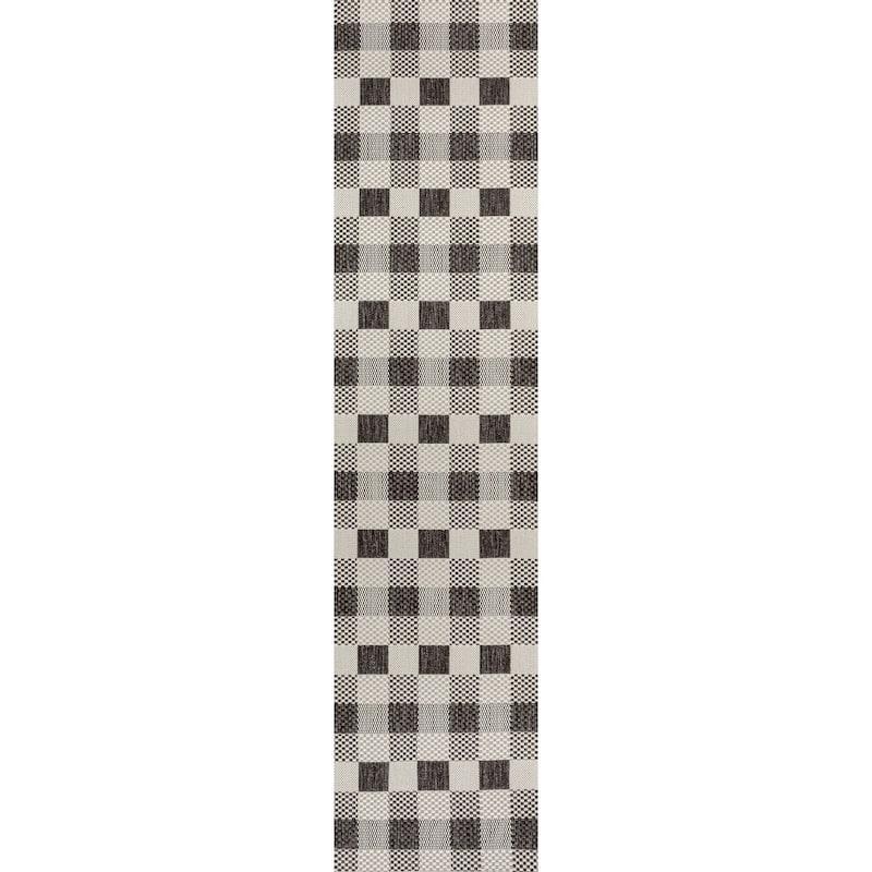 JONATHAN Y Biot Traditional Geometric Bold Gingham Black/Cream Indoor/Outdoor Area Rug - 2 X 8 - Black/Cream