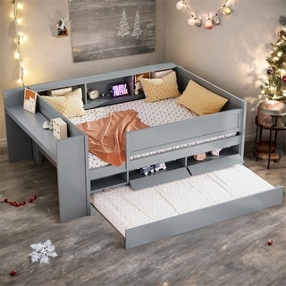 Twin Size Bunk Bed with Built-in Shelves and Storage Drawer, White